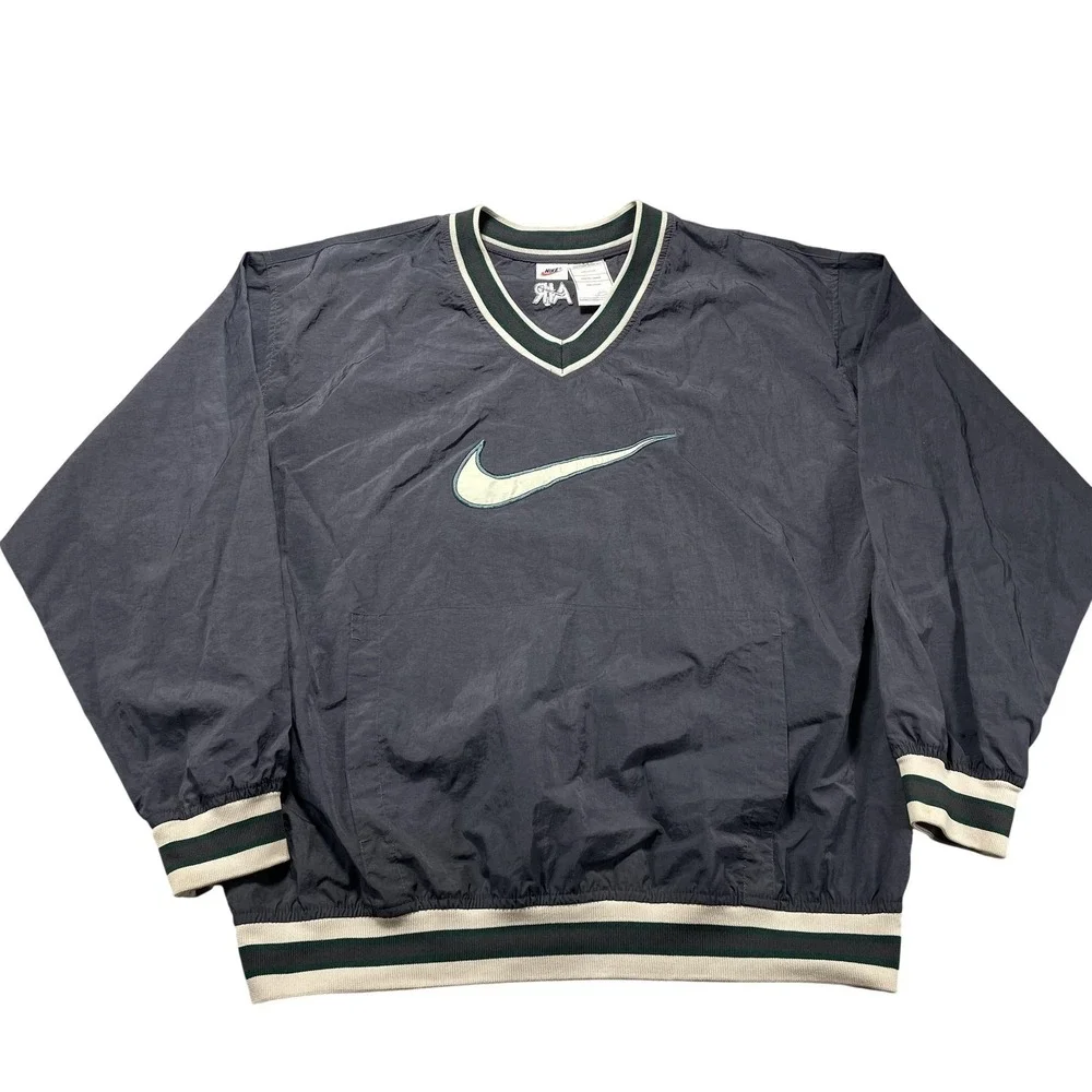 Vintage Nike Jacket Mens XL Gray V-Neck Pullover Air Windbreaker Retro 90s
